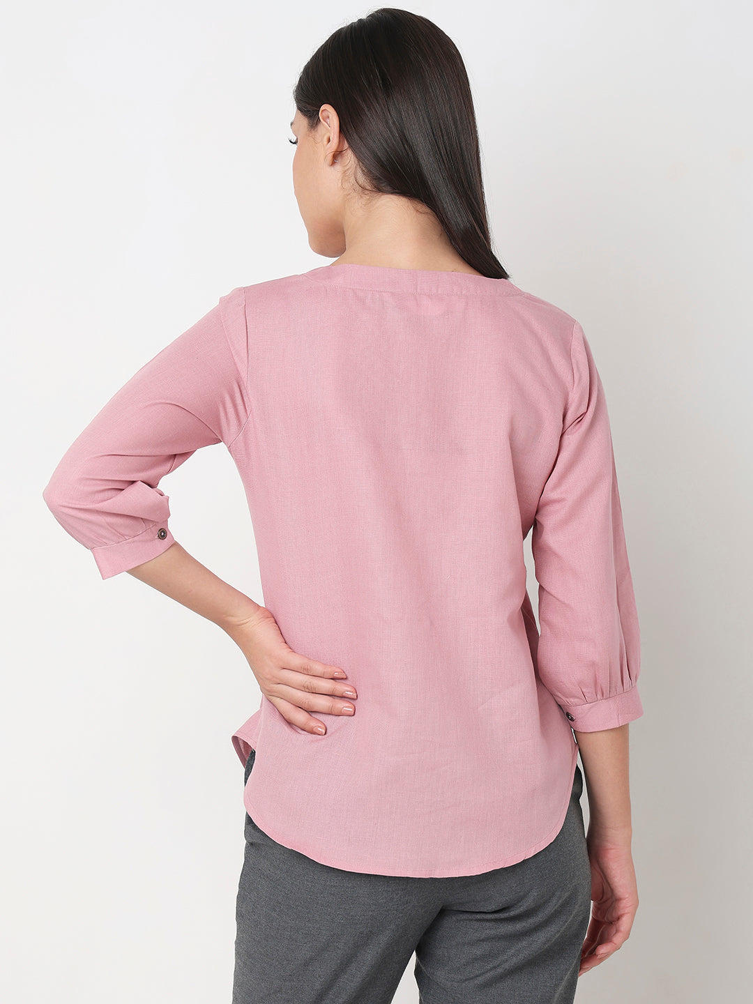 Rosetan linen V-Neck Top