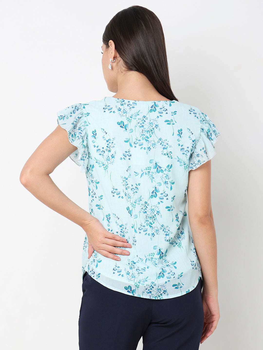 Sea Green Floral Ruffle Top