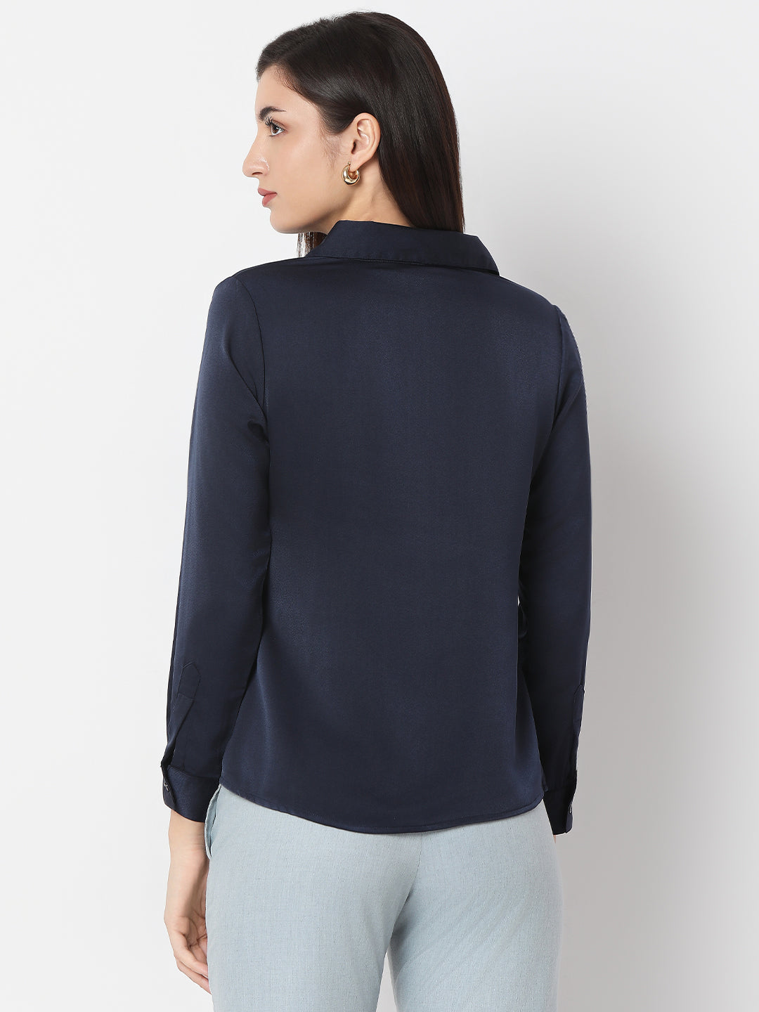 Solid Satin Concealed Placket Shirt