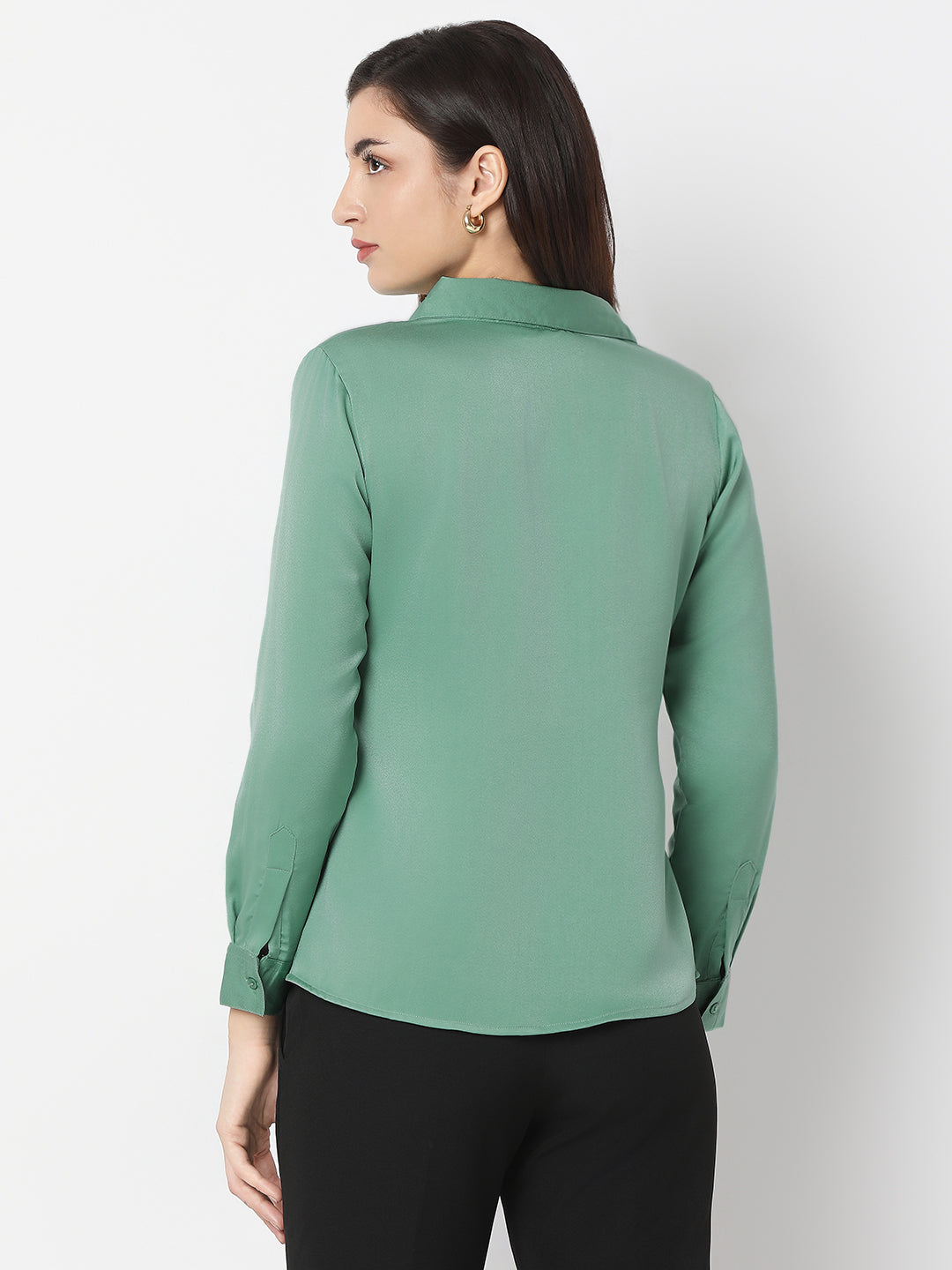 Solid Satin Concealed Placket Shirt