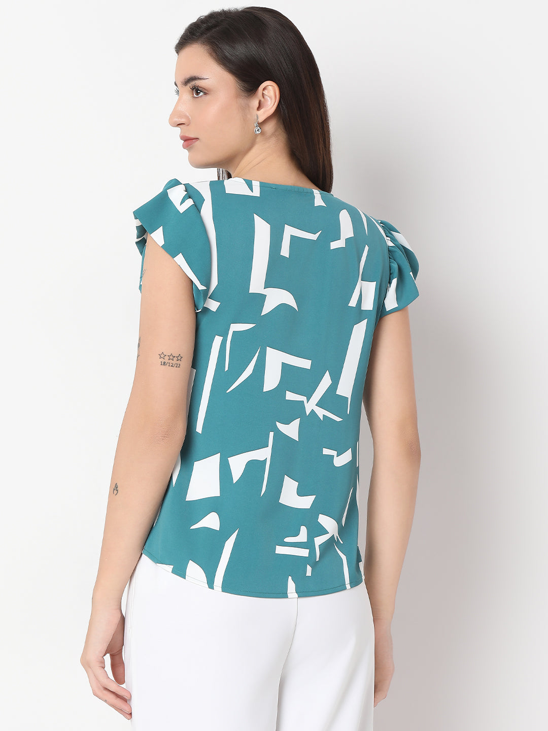 Printed Ruffle Sleeve Top