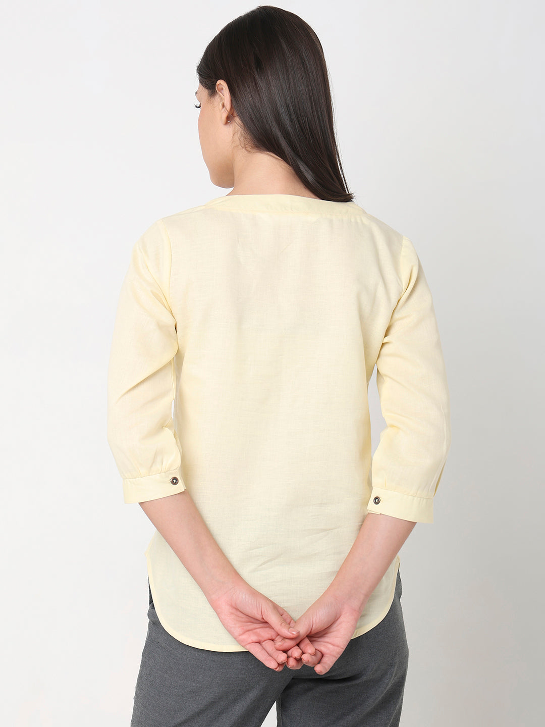 Lemon linen V-Neck Top