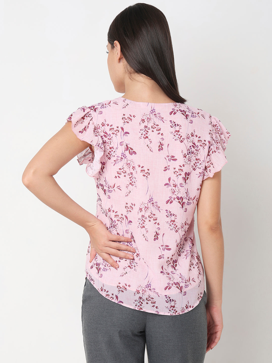 Pink Floral Ruffle Top