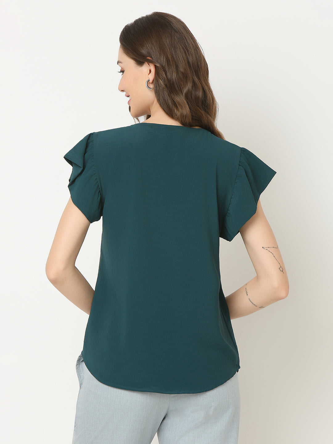 Green Ruffle Sleeve Top