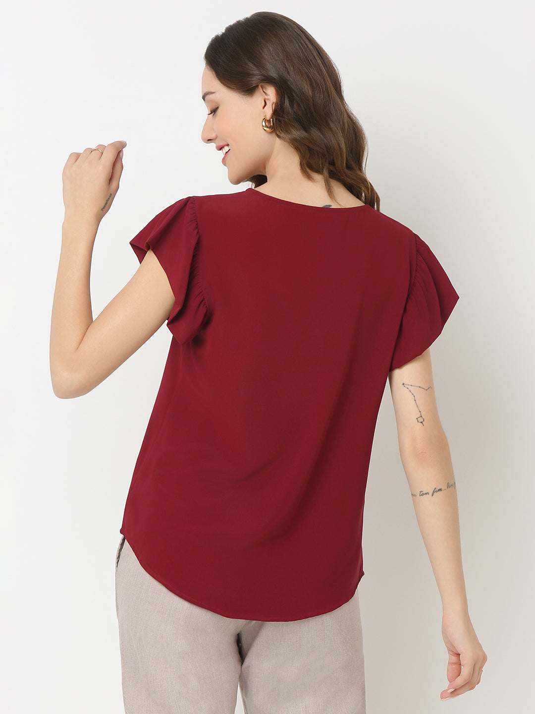 Maroon Ruffle Sleeve Top