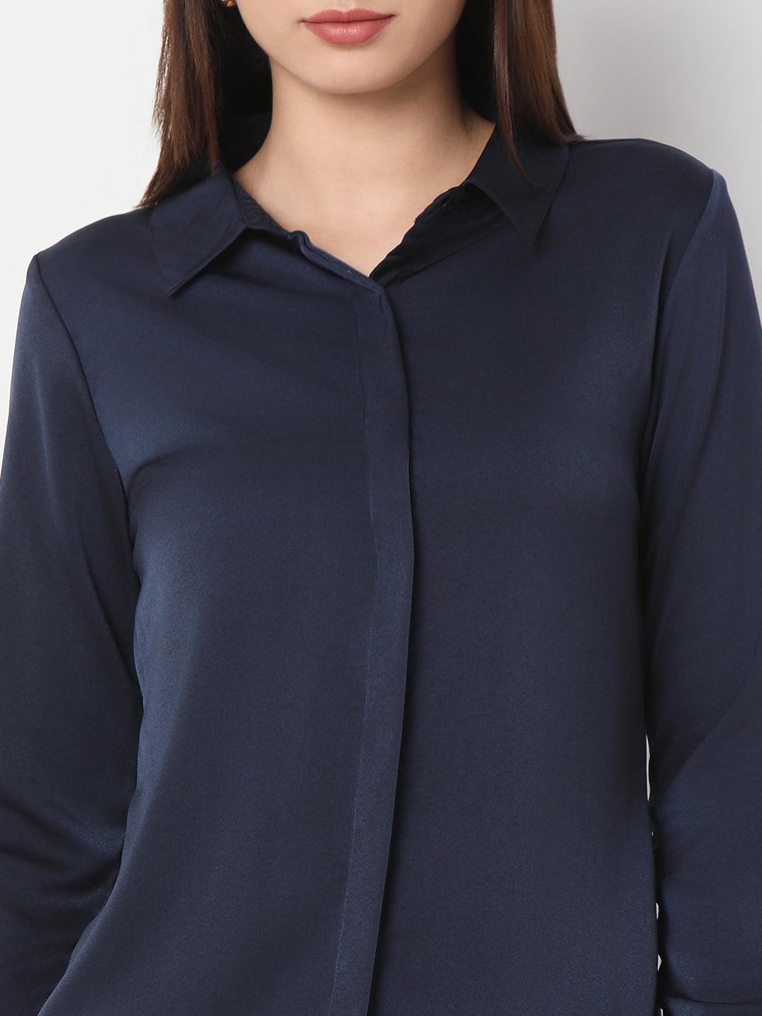Solid Satin Concealed Placket Shirt