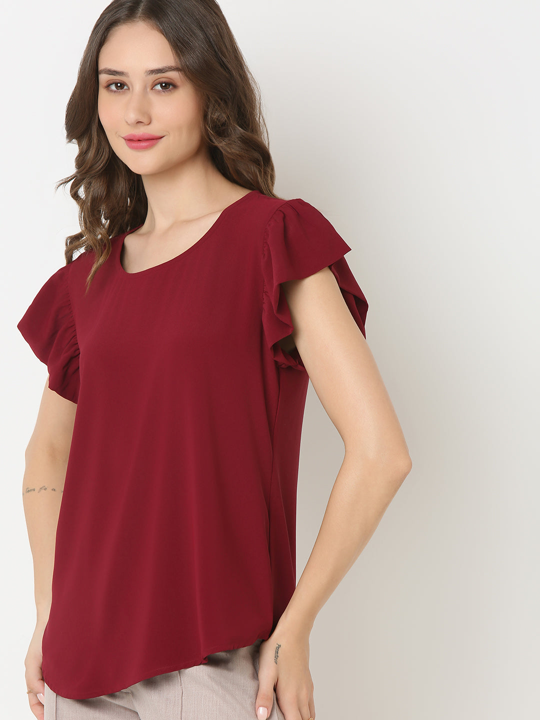 Maroon Ruffle Sleeve Top