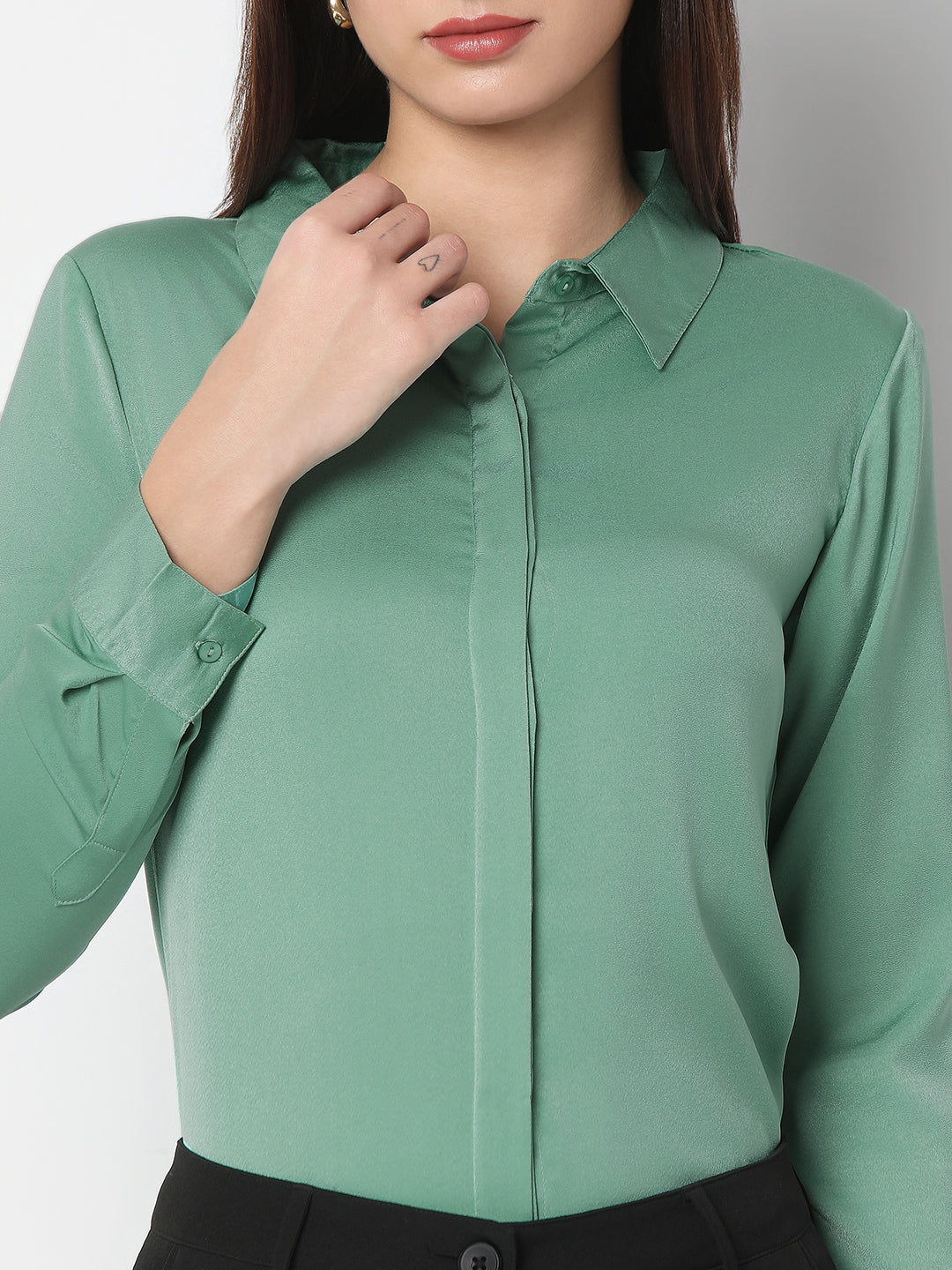 Solid Satin Concealed Placket Shirt