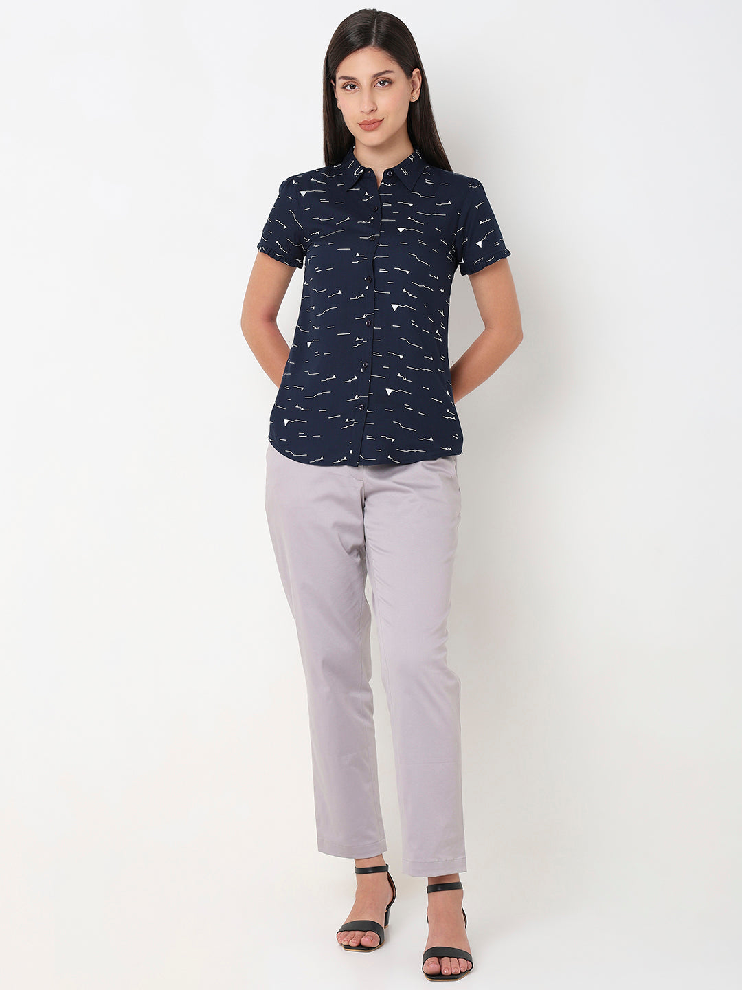 Navy Ruffle Sleeve Shirt