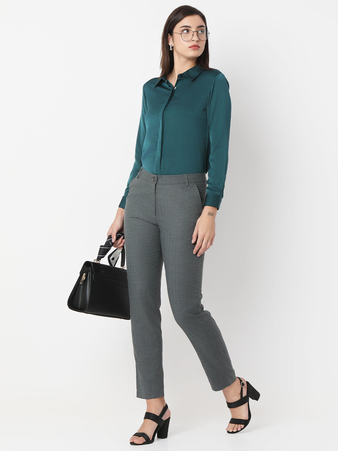 Solid Satin Concealed Placket Shirt