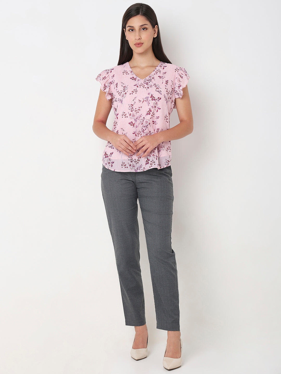 Pink Floral Ruffle Top