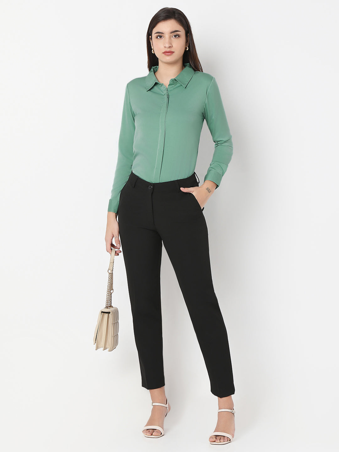 Solid Satin Concealed Placket Shirt