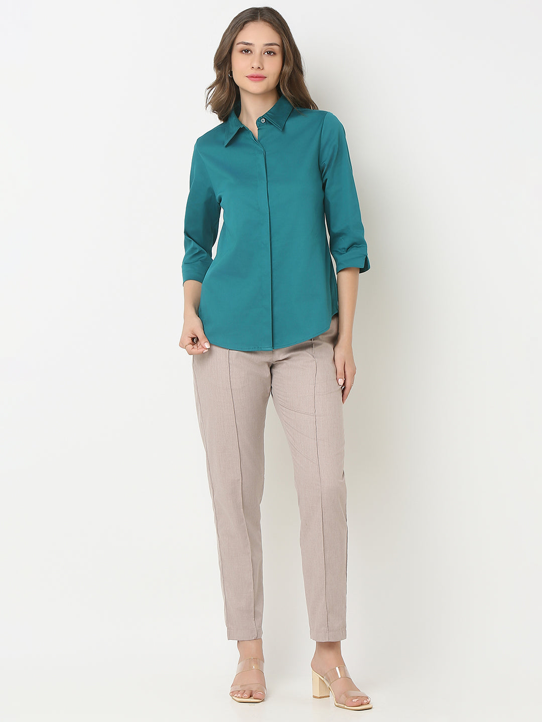 Teal Concealed Placket Shirt