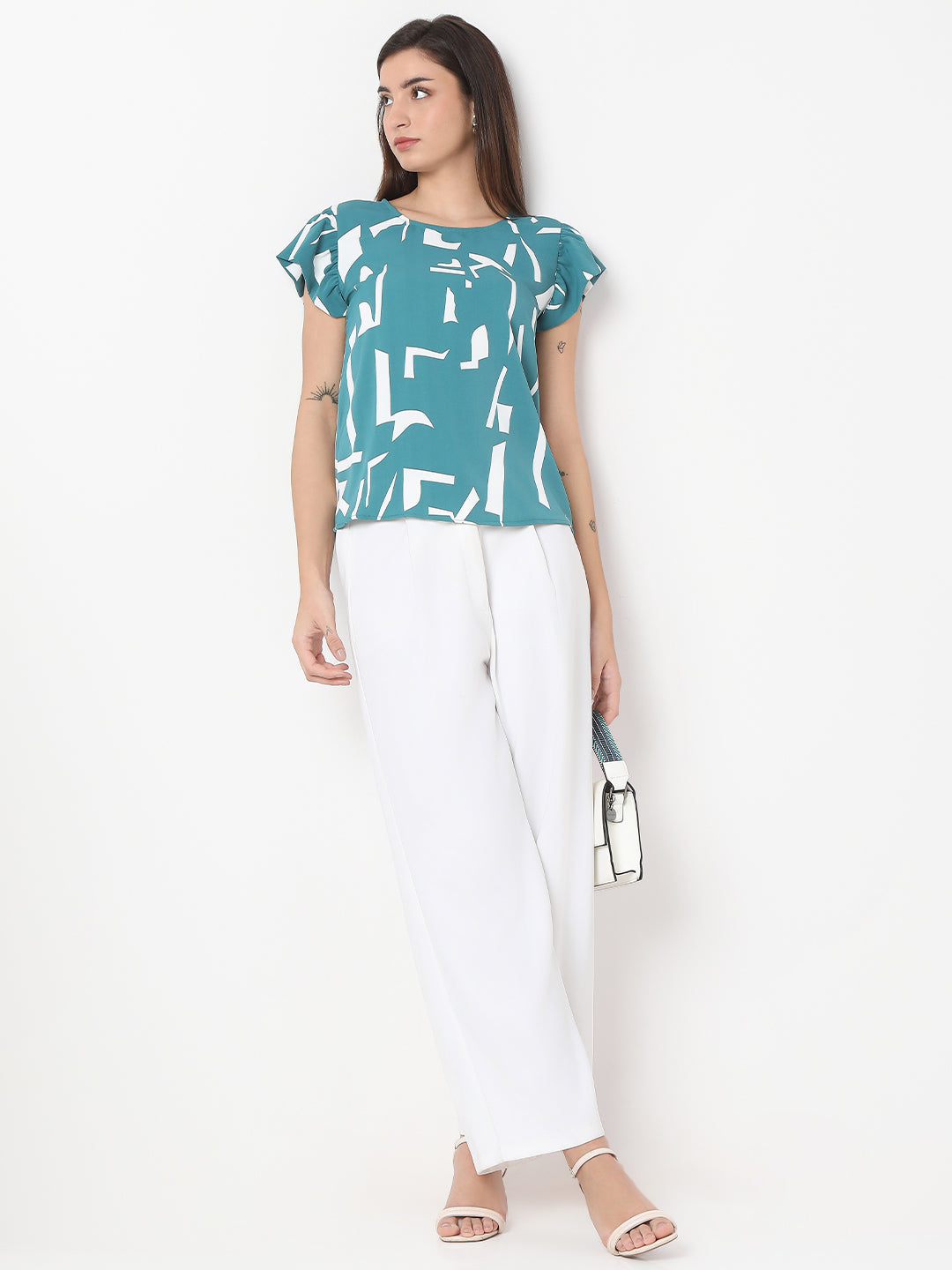 Printed Ruffle Sleeve Top