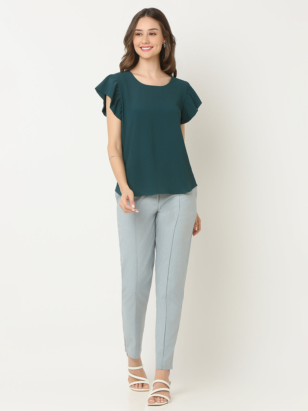 Green Ruffle Sleeve Top