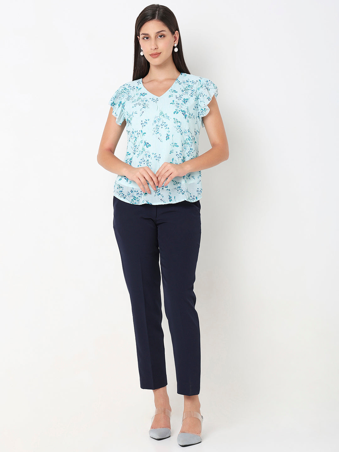 Sea Green Floral Ruffle Top