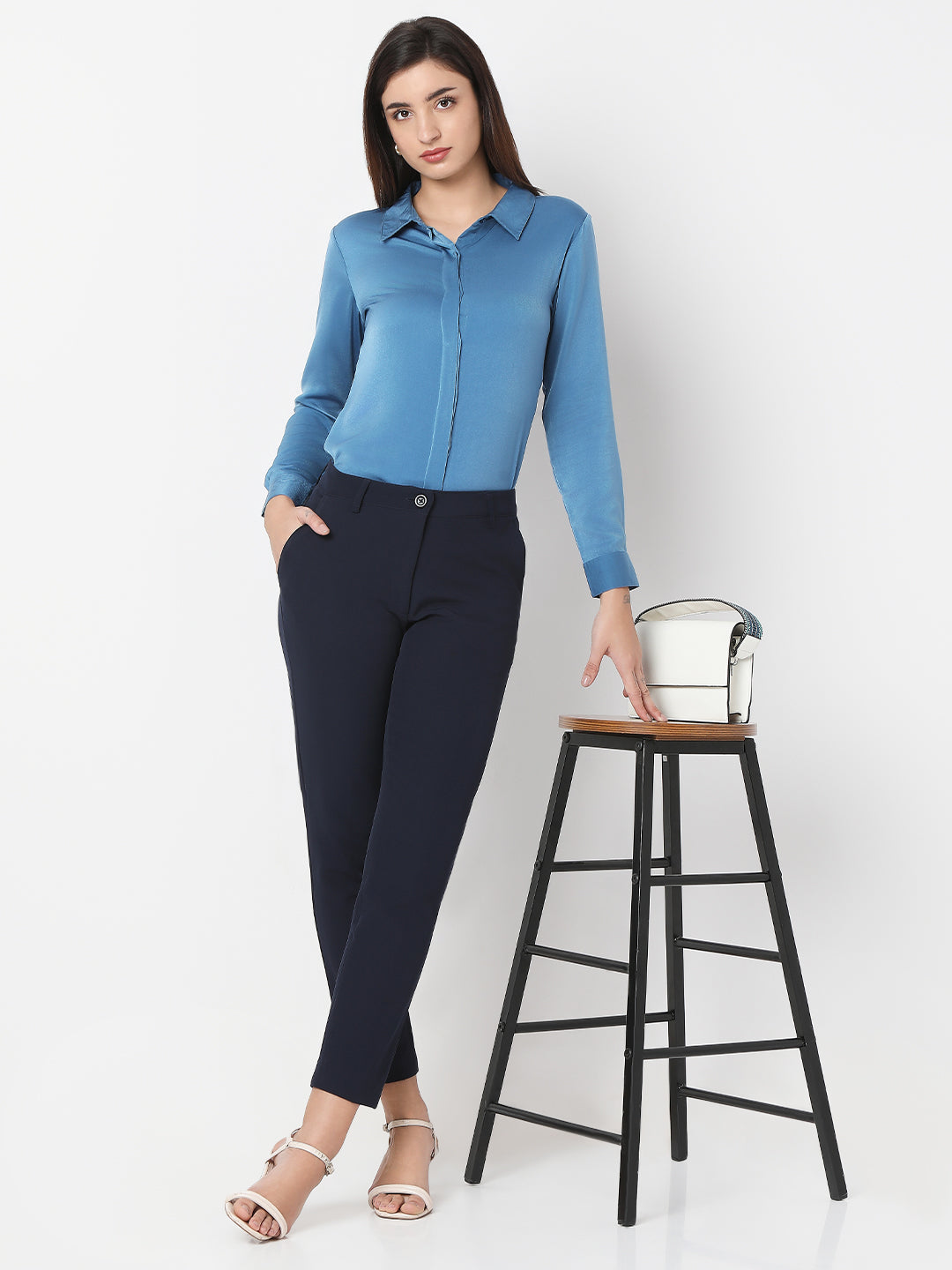 Solid Satin Concealed Placket Shirt