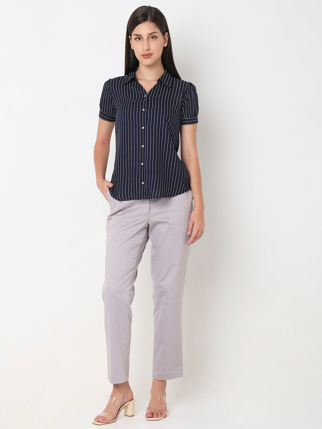Navy V-Neck Stripe Shirt