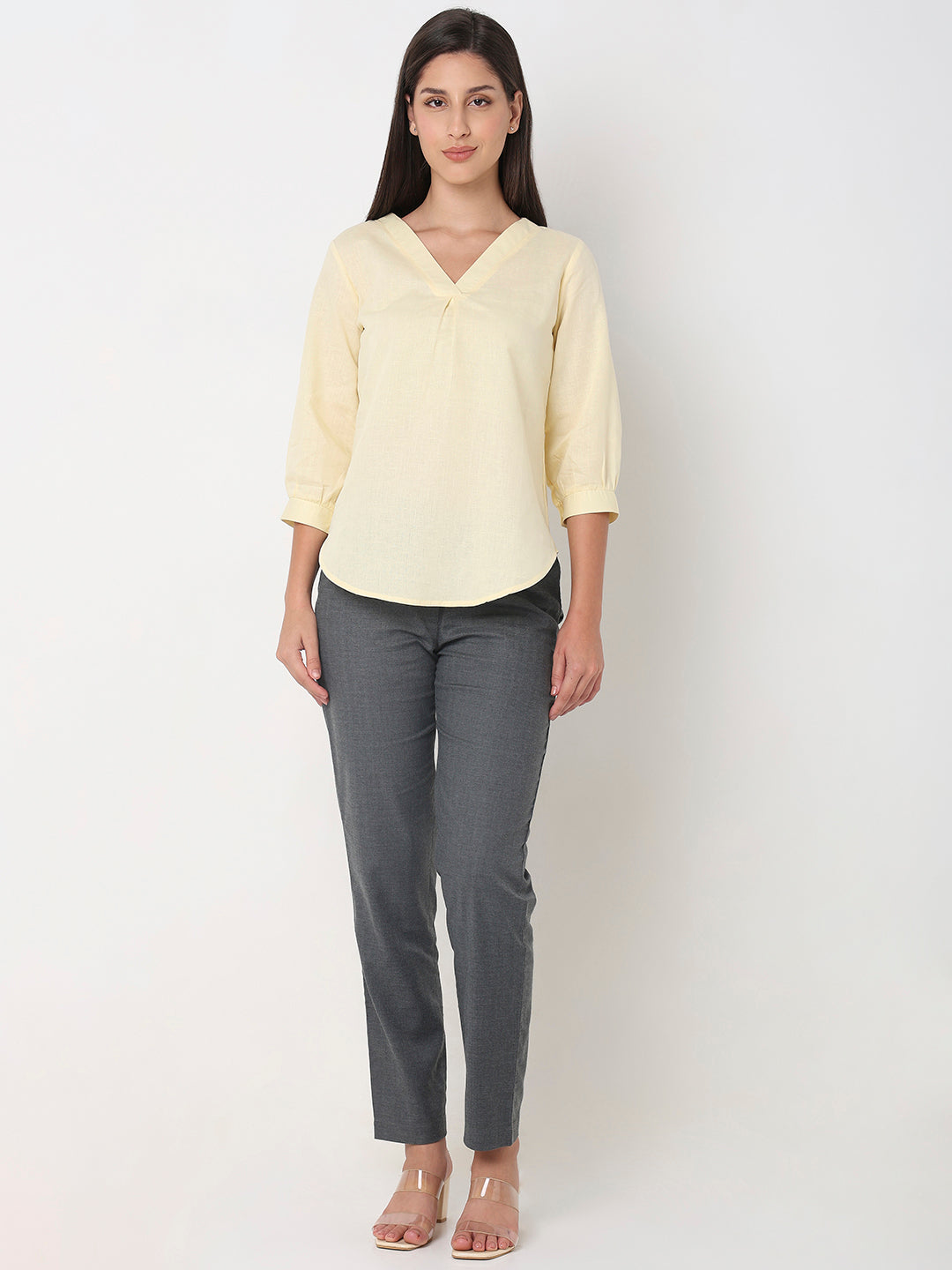 Lemon linen V-Neck Top
