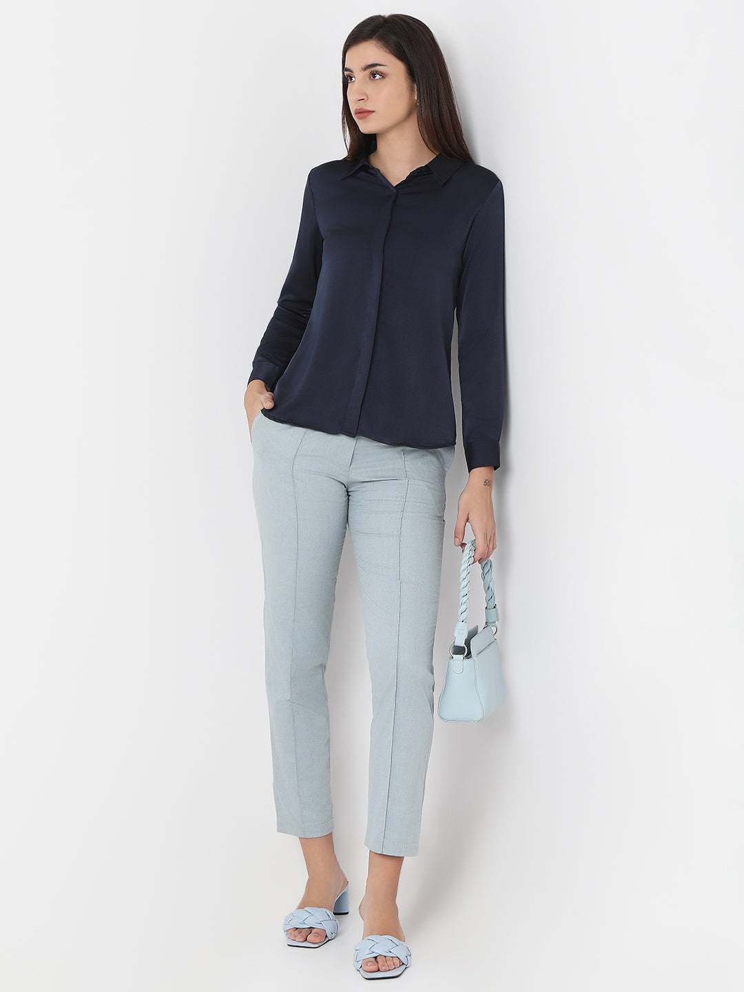 Solid Satin Concealed Placket Shirt