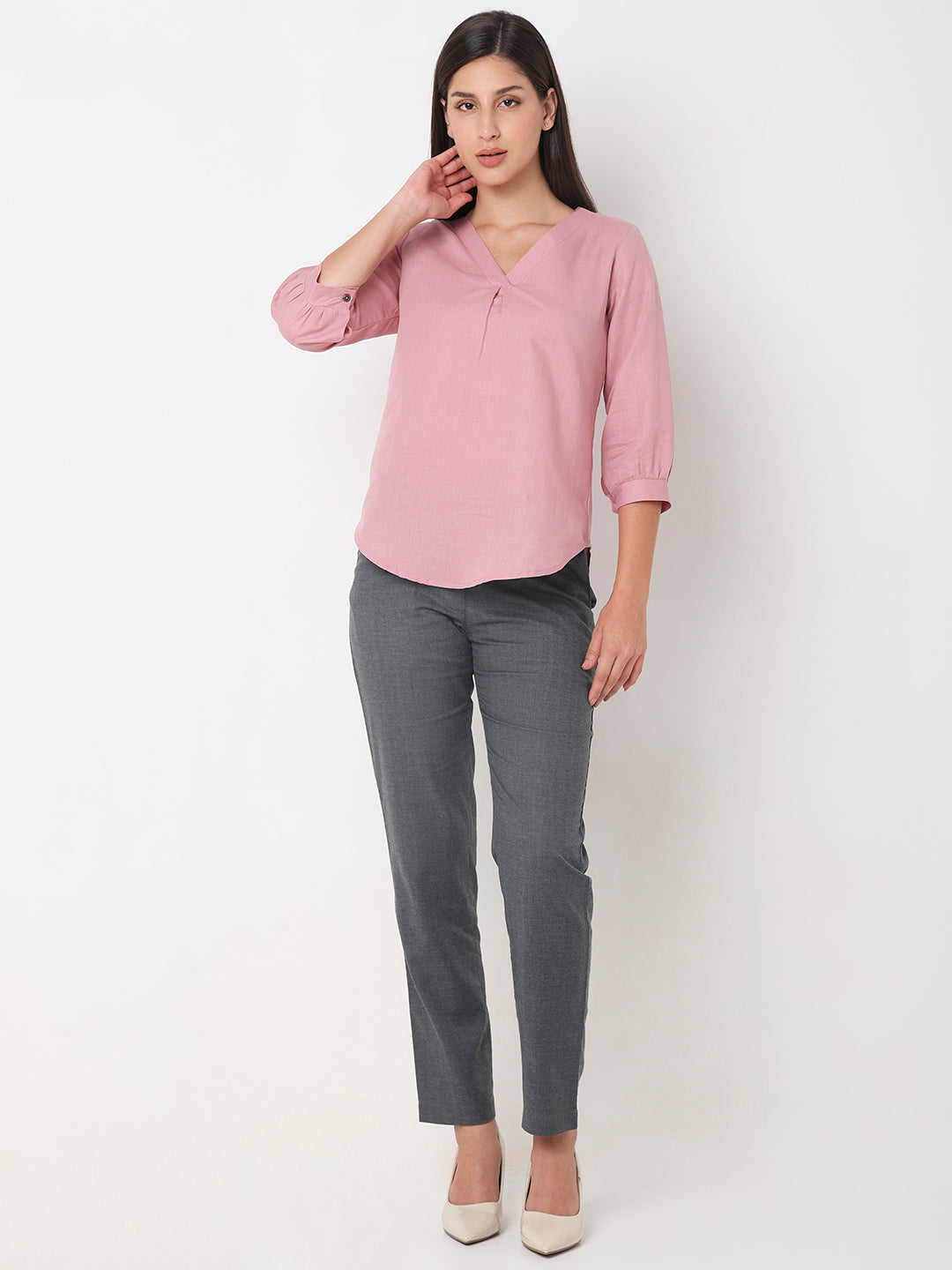 Rosetan linen V-Neck Top