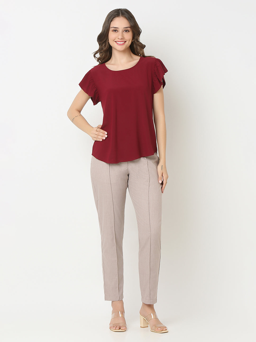 Maroon Ruffle Sleeve Top
