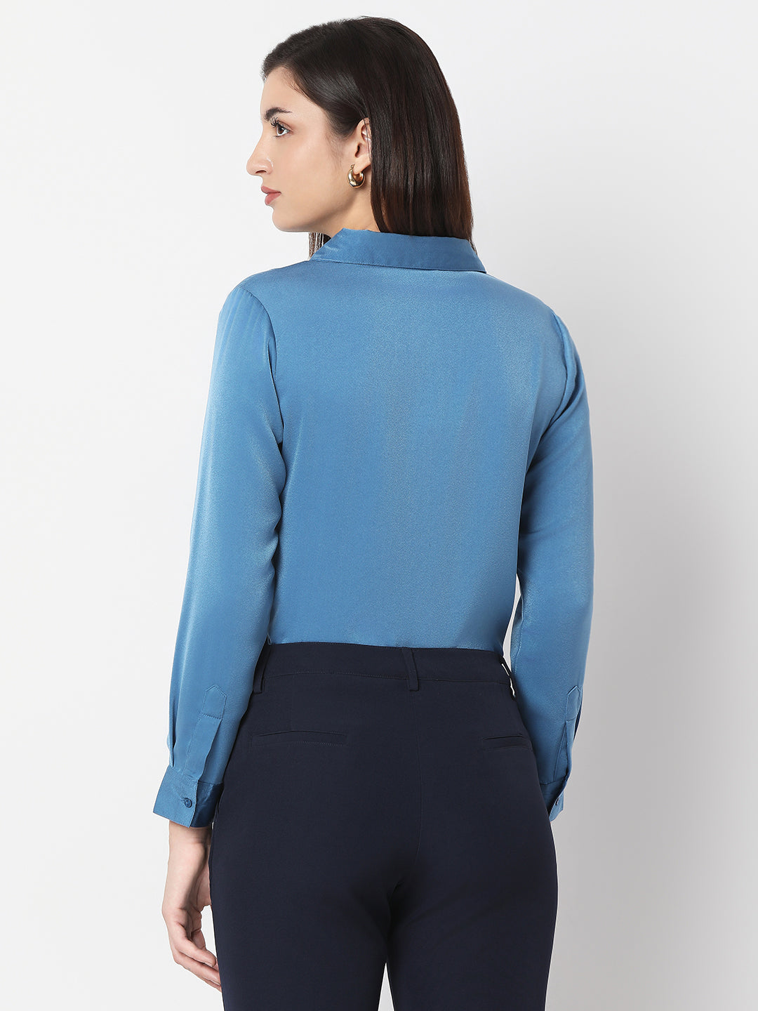 Solid Satin Concealed Placket Shirt