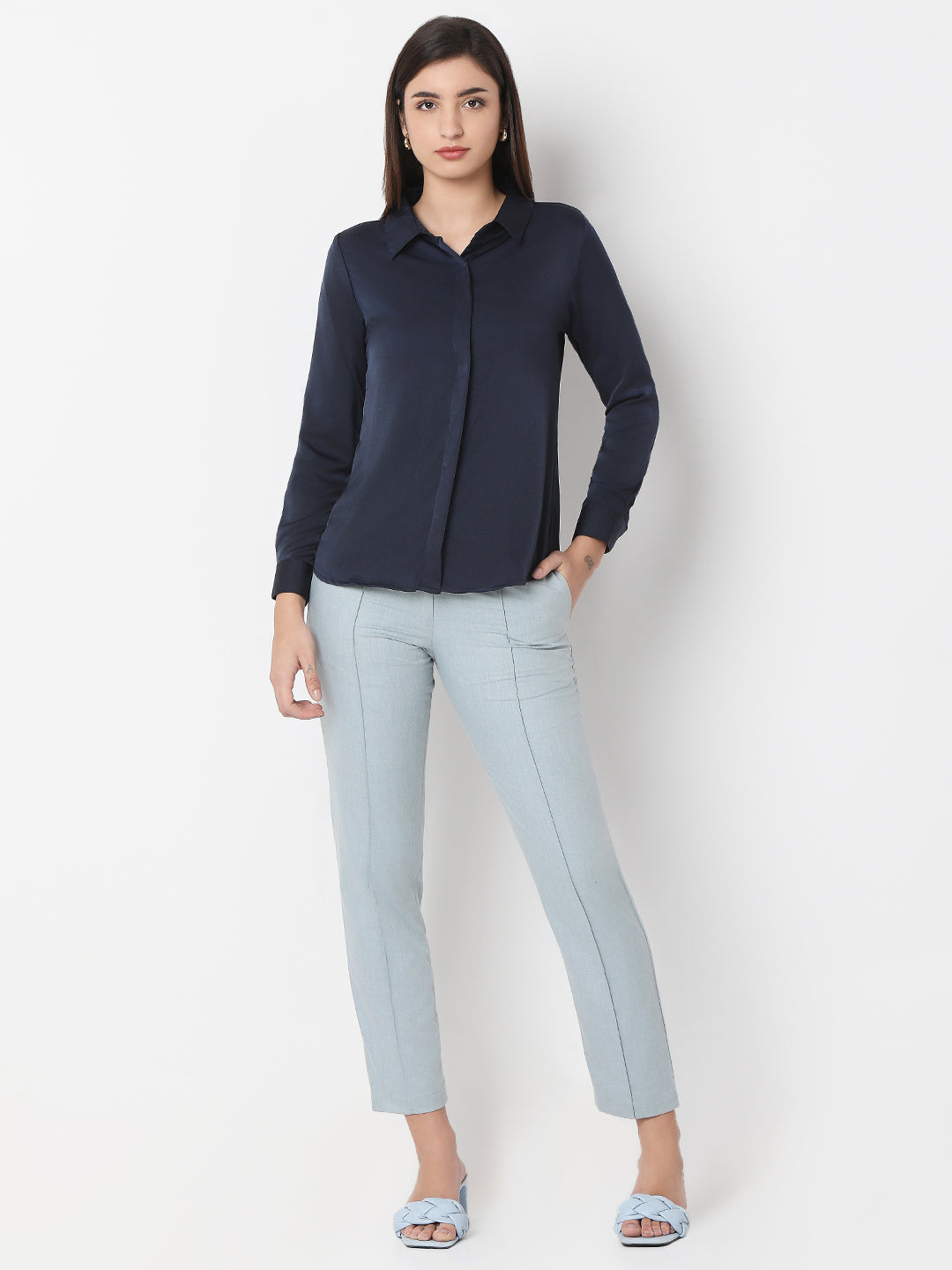 Solid Satin Concealed Placket Shirt