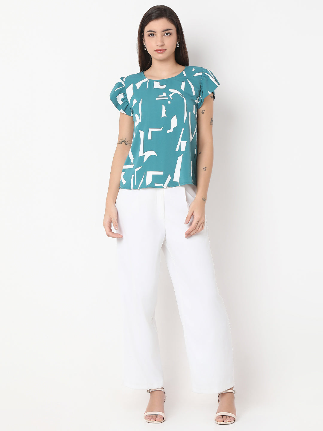 Printed Ruffle Sleeve Top
