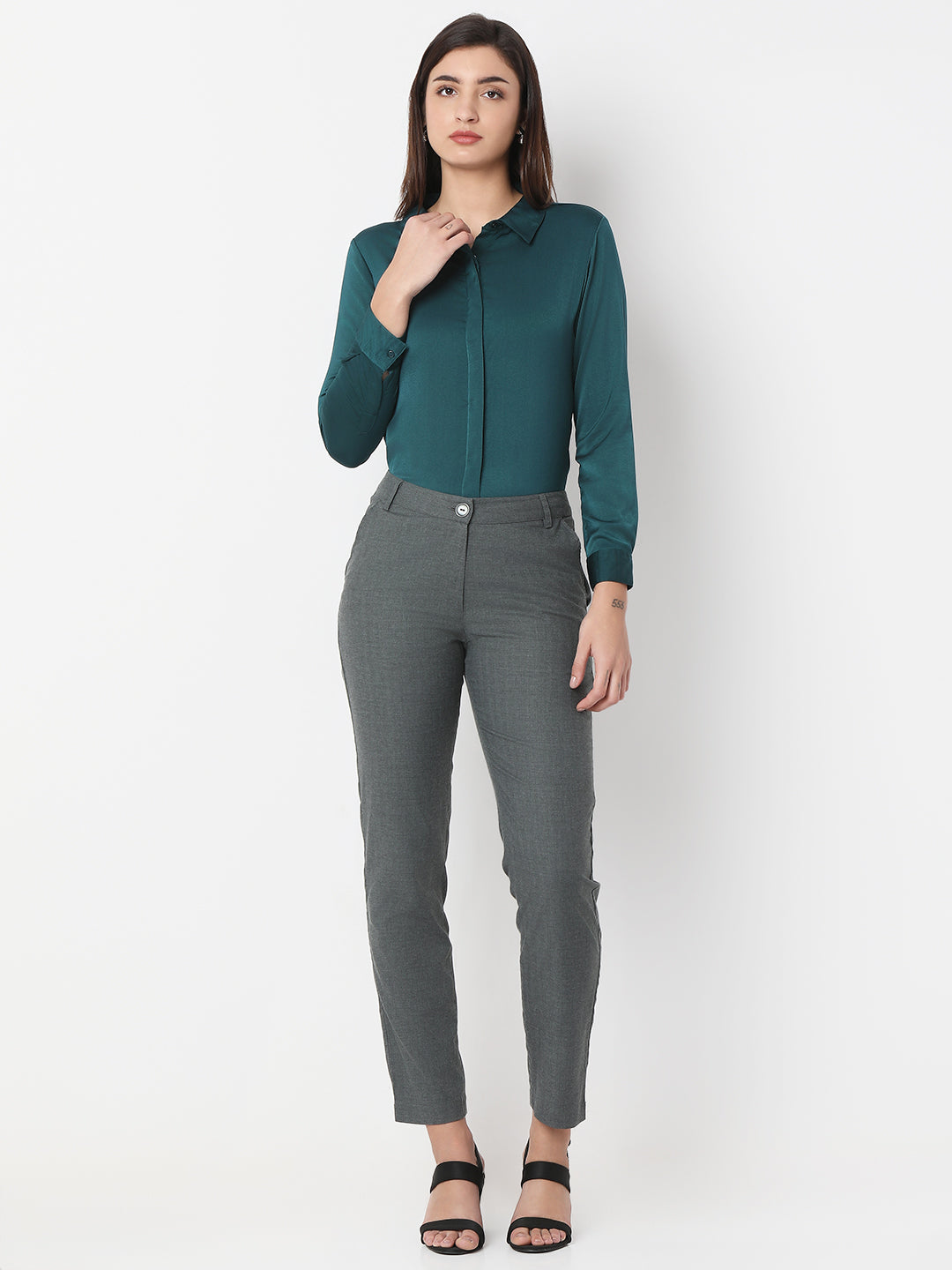 Solid Satin Concealed Placket Shirt