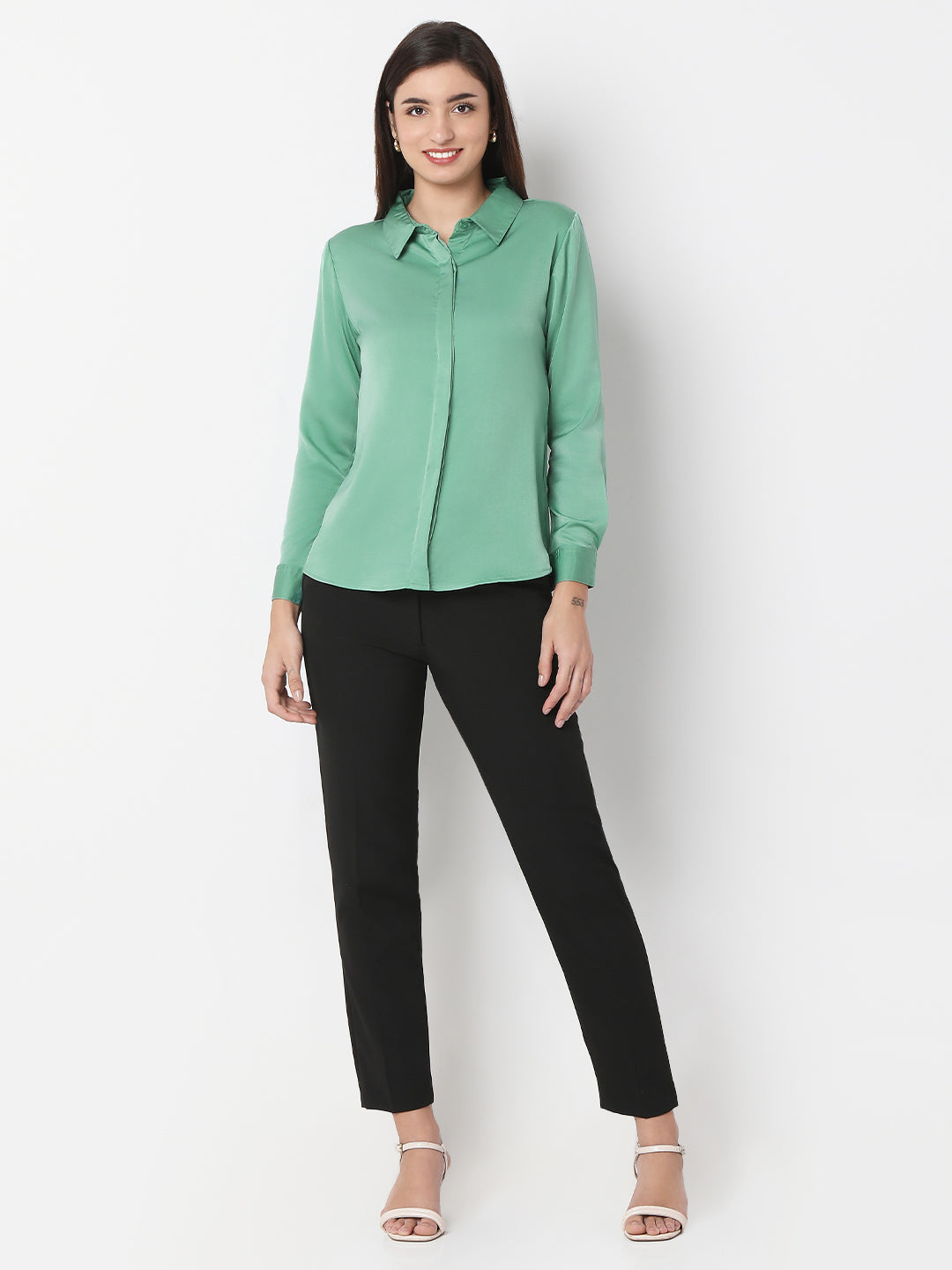 Solid Satin Concealed Placket Shirt
