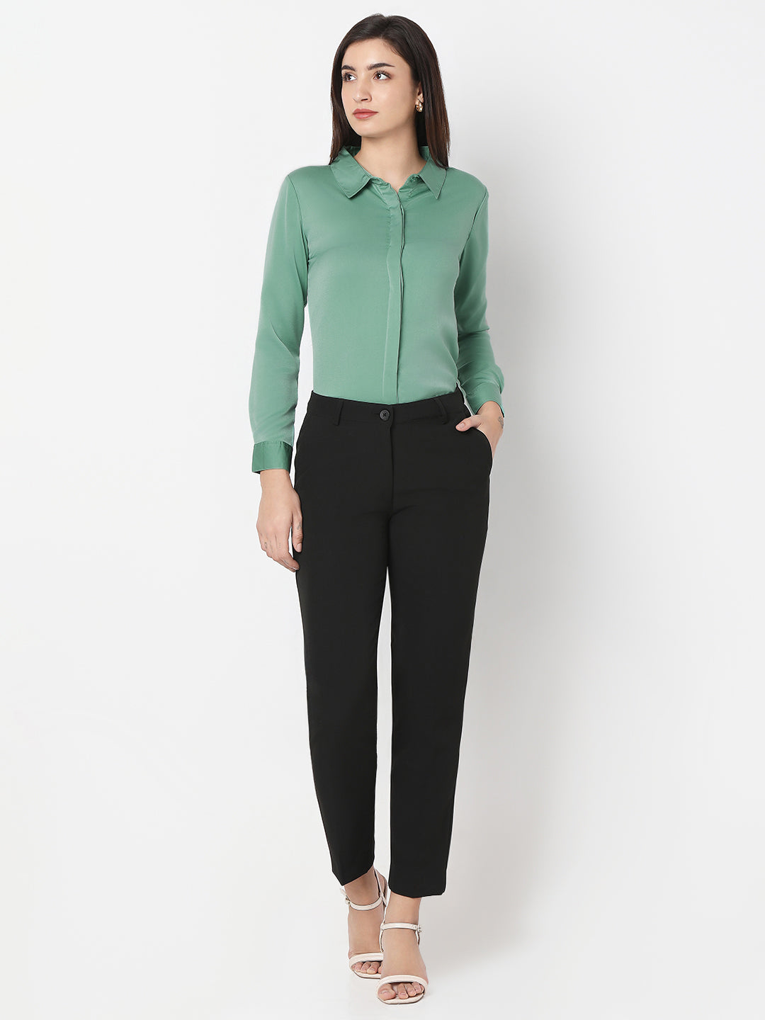 Solid Satin Concealed Placket Shirt