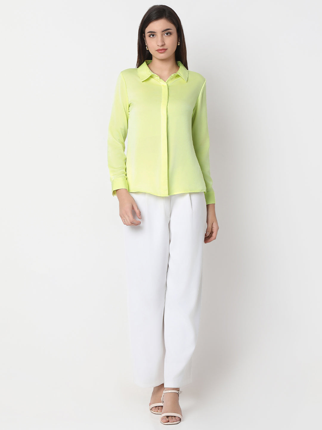 Solid Satin Concealed Placket Shirt