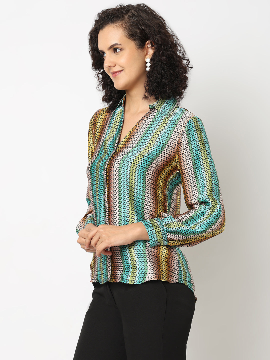 Green Satin Stripe Shirt