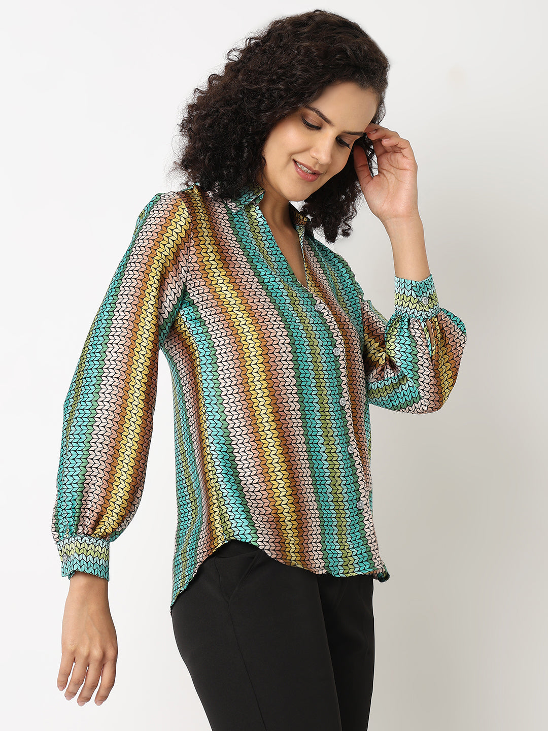Green Satin Stripe Shirt