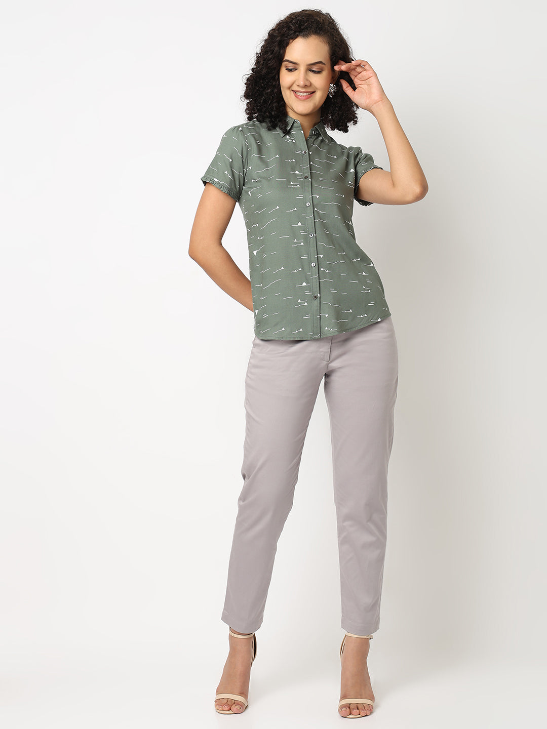 Green Ruffle Sleeve Shirt