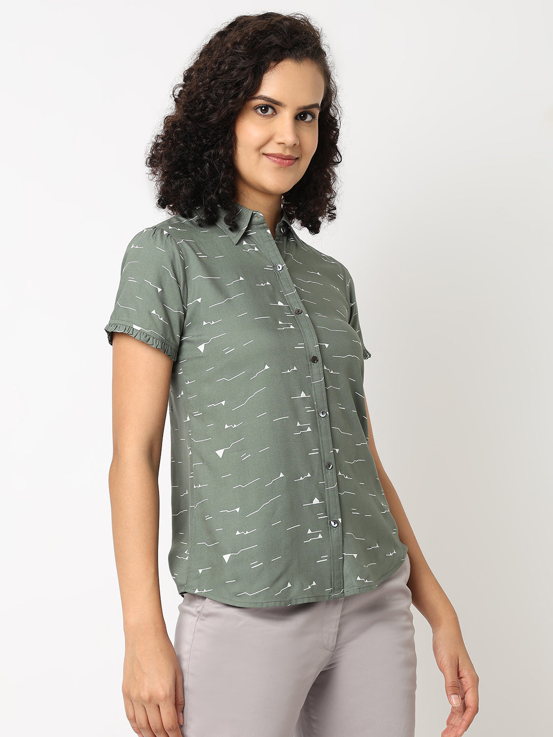 Green Ruffle Sleeve Shirt