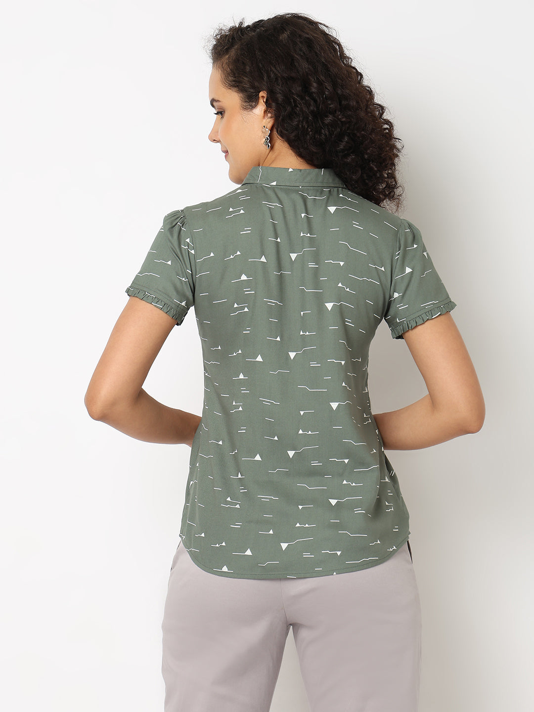Green Ruffle Sleeve Shirt