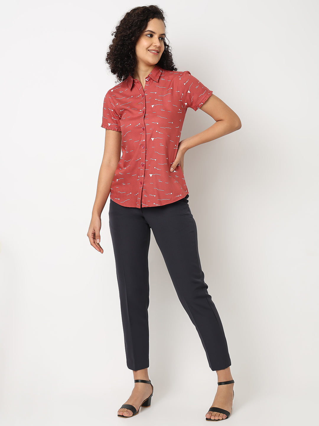 Peach Ruffle Sleeve Shirt
