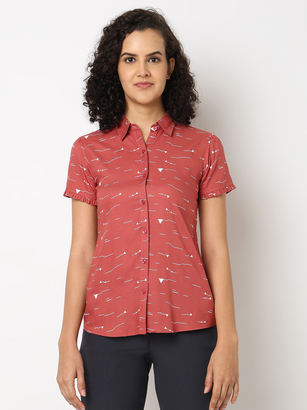 Peach Ruffle Sleeve Shirt