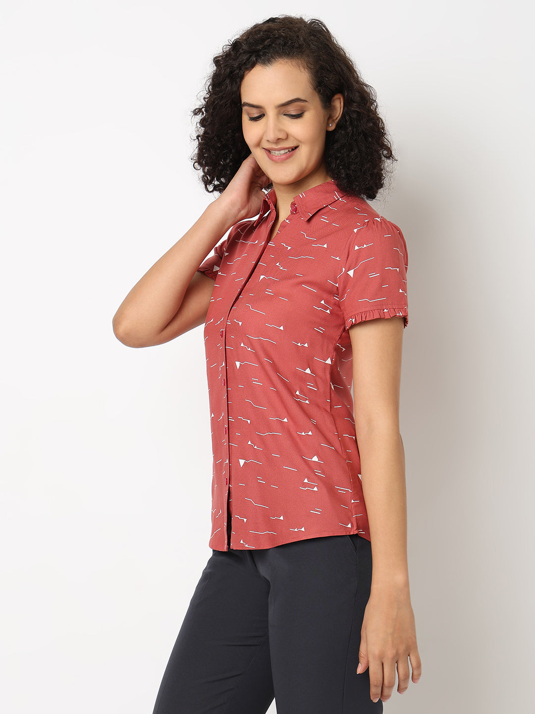 Peach Ruffle Sleeve Shirt