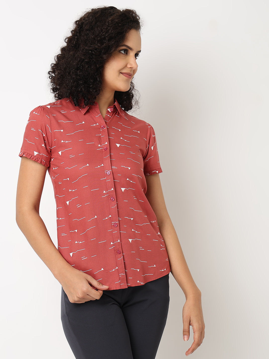 Peach Ruffle Sleeve Shirt