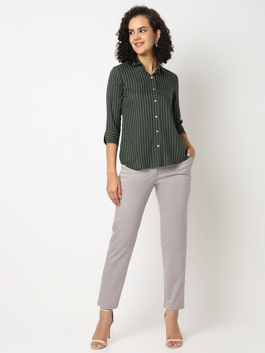 Green Formal Stripe Shirt