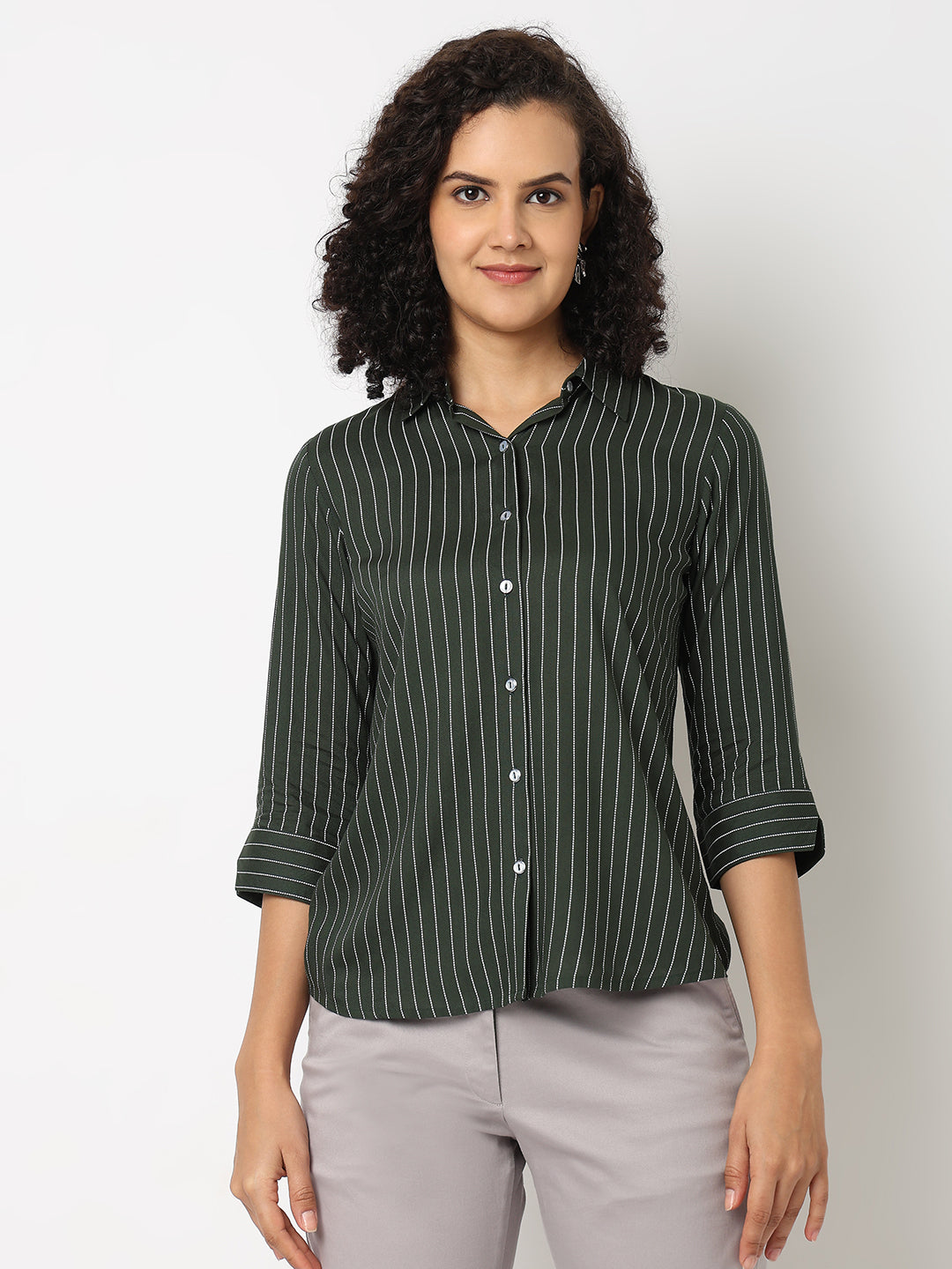 Green Formal Stripe Shirt