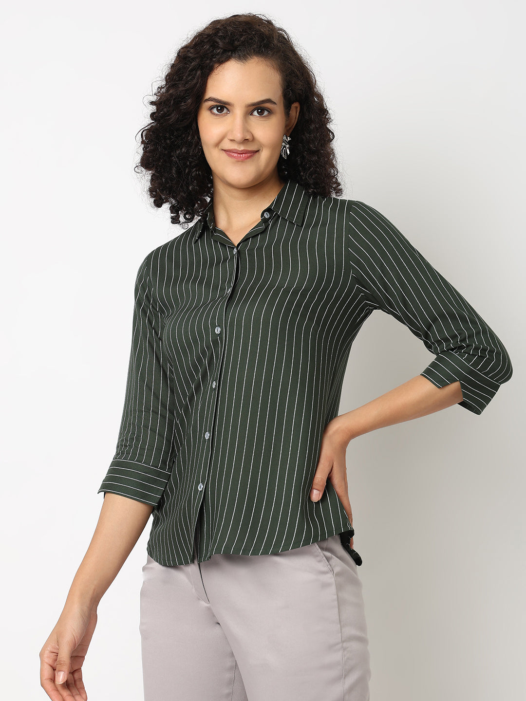 Green Formal Stripe Shirt