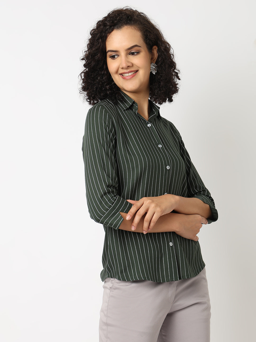 Green Formal Stripe Shirt