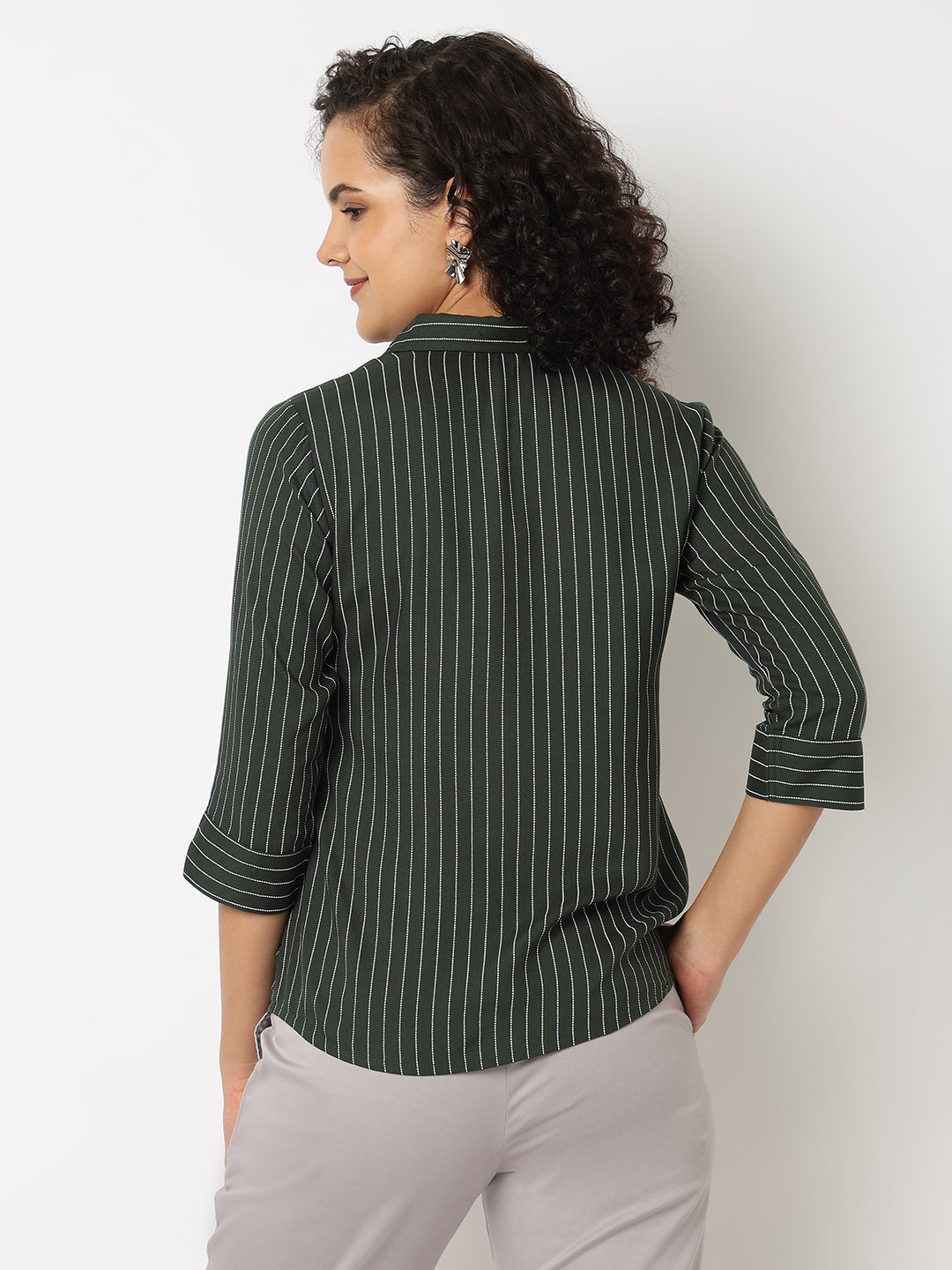 Green Formal Stripe Shirt