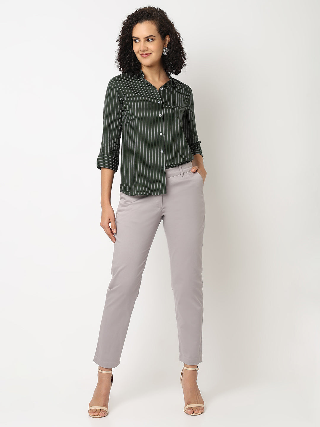 Green Formal Stripe Shirt