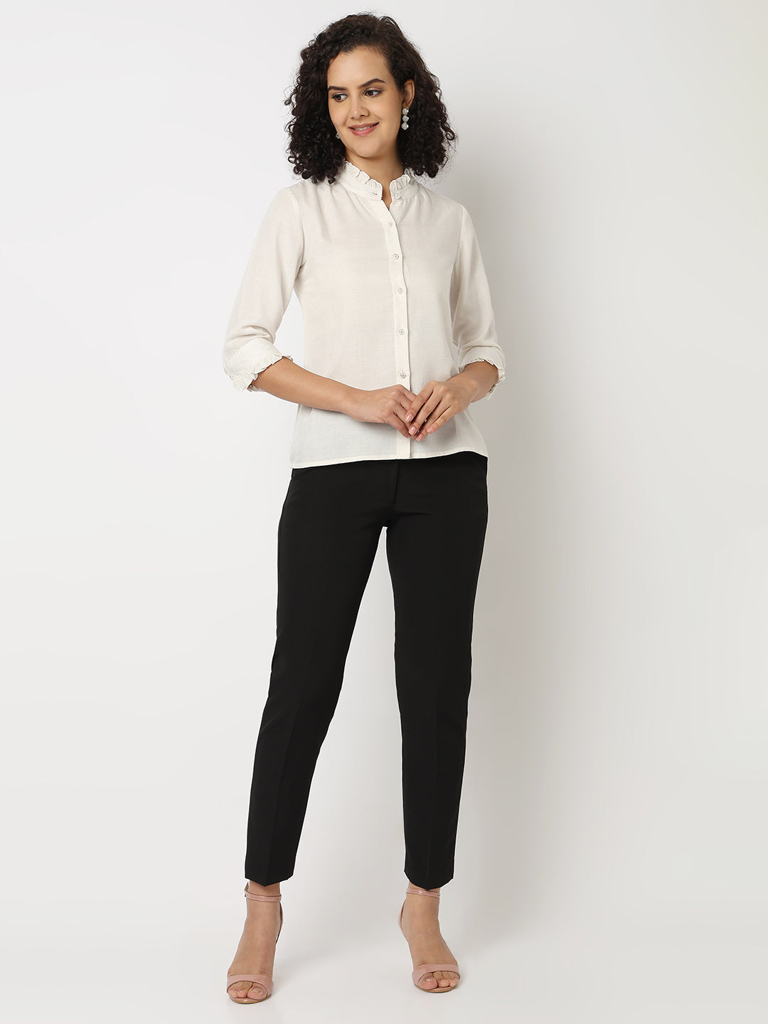 Cotton Ruffle Neck Shirt