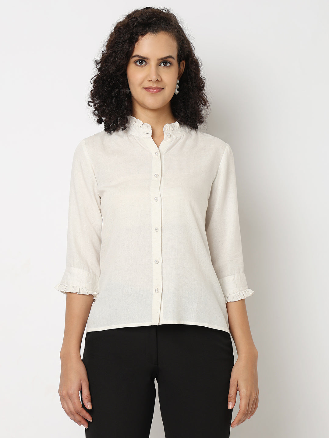 Cotton Ruffle Neck Shirt